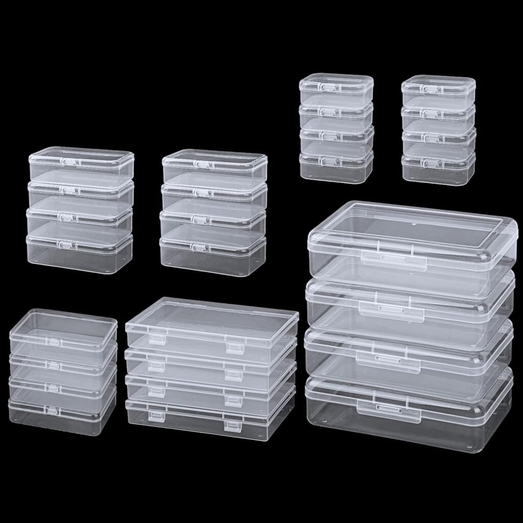 QUEFE 28 Pack Plastic Storage Boxes Small Rectangular Organizer Containers with Lids