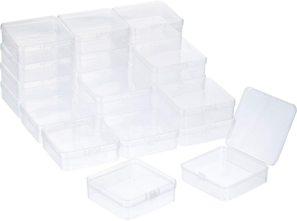 SATINIOR 24 Packs Small Clear Plastic Beads Storage Containers Box with Hinged Lid for Storage of Small Items, Crafts, Jewelry, Hardware (4.45 x 3.3 x 1.18 Inches)