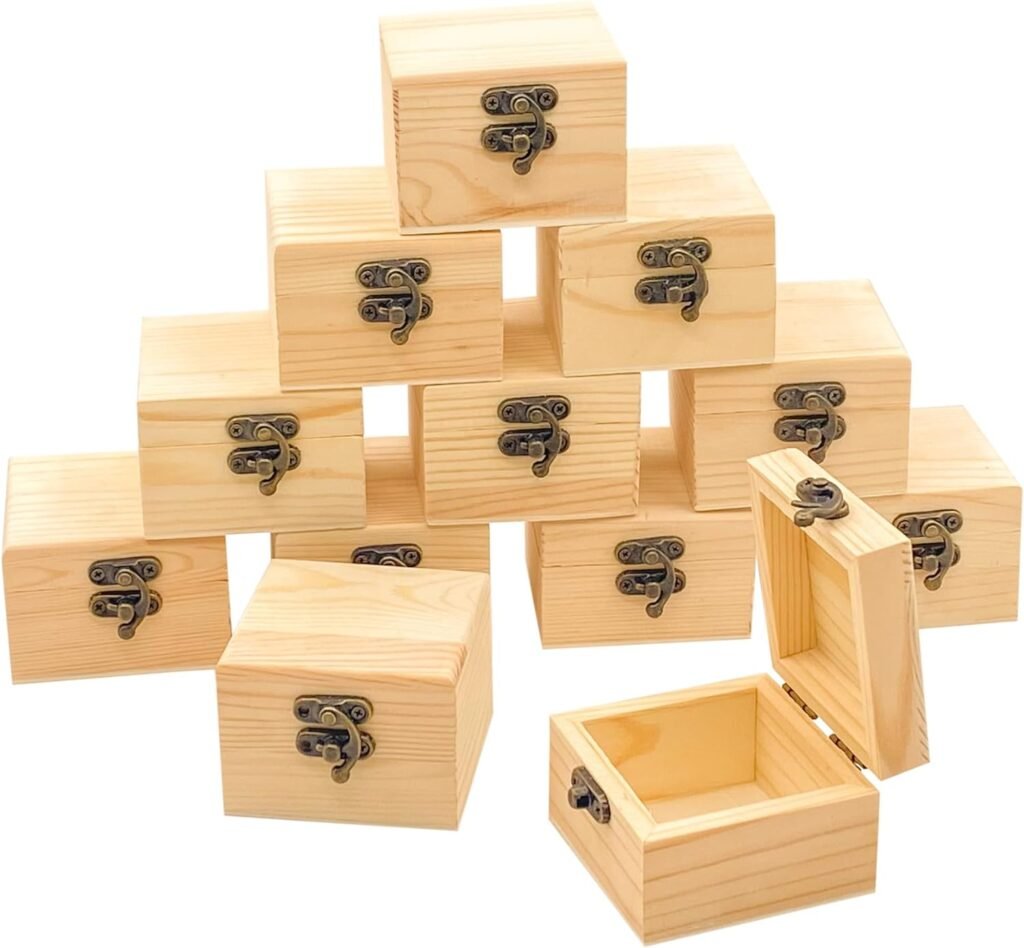 12 Pieces Small Wooden box Unfinished Wood Treasure Boxes with Lid for DIY Crafts (3.5 x 2.1 x 1.9 In)