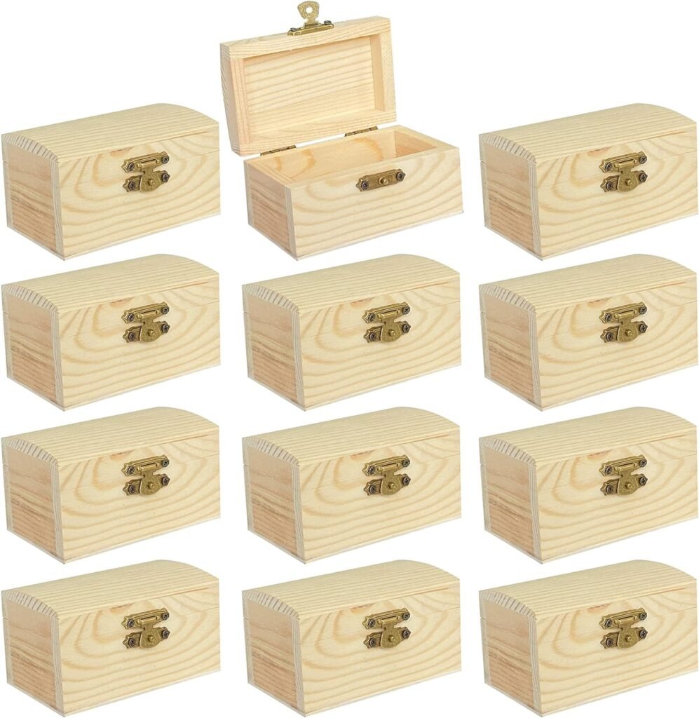 12 Pieces Small Wooden box Unfinished Wood Treasure Boxes with Lid for DIY Crafts (3.5 x 2.1 x 1.9 In)