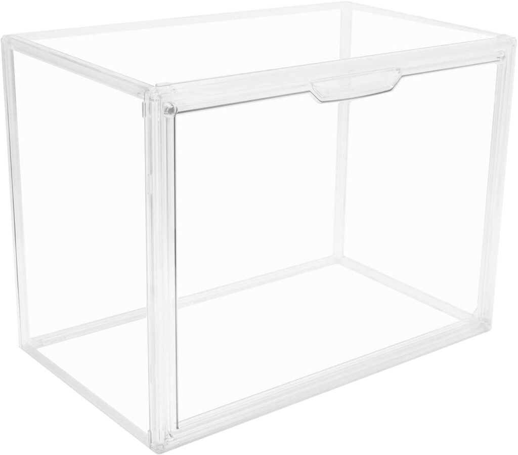 Clear Stackable Plastic Storage Bins with Magnetic Attraction Lid, Dustproof Book  Cosmetic Display Cases, Large Figures Collectibles Showcase, Shoe Box, Bag Organizer (Transparent -1 Pack)