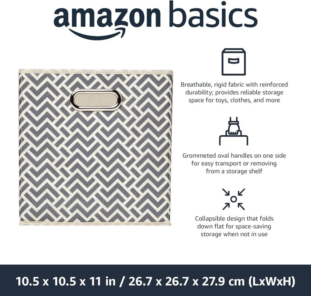 AmazonBasic Collapsible Fabric Storage Cubes with Oval Grommets - 6-Pack, Chevron - Taupe