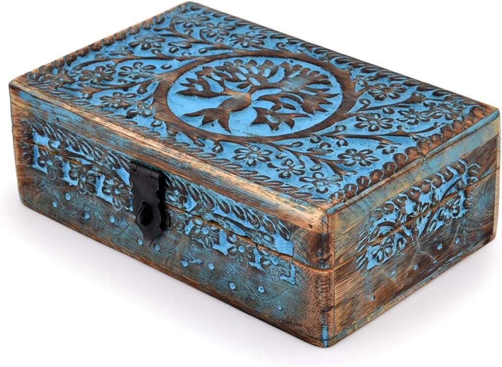 BHAVATU |Wooden Jewelry Box, Tarot Box, Celestial Home Decor, Witch Box, Tree of Life, Trinket Box |Size- 8 x 5 x 2.5,| Decorative Storage Bin