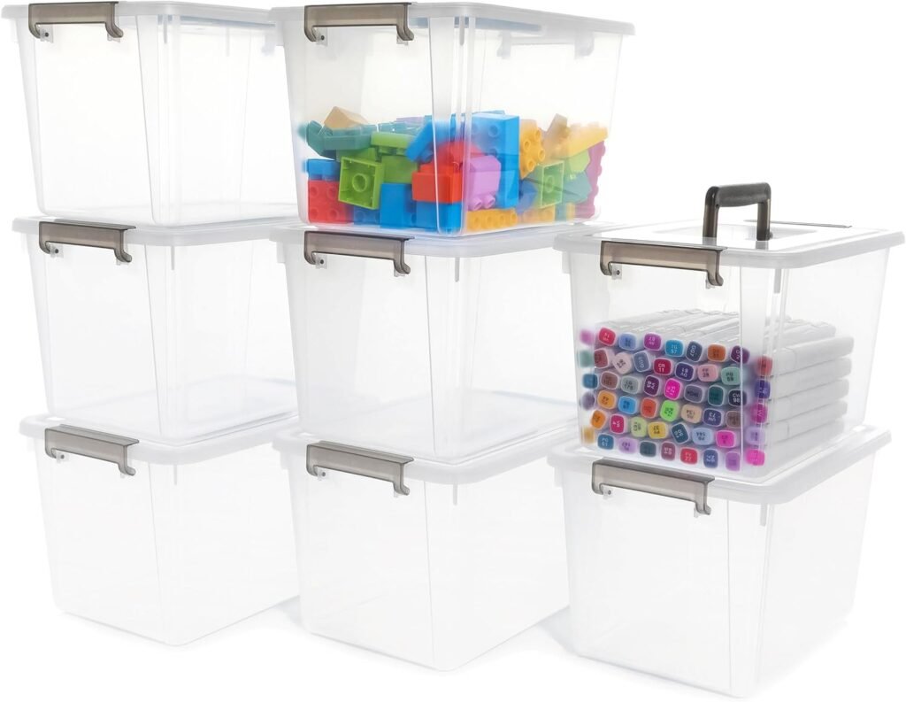 Citylife 8 Packs 5.3 QT Plastic Storage Bins with Latching Lids Clear Storage Box with handle Stackable Storage Containers for Organizing Snacks, Crafts, Toys, Tools