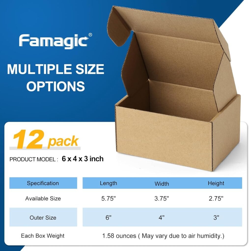 Famagic 12Pack 7x5x2 Small Mailing Boxes - Brown Shipping Boxes for Small Business, Corrugated Cardboard Mailer Boxes for Packaging, Bulk