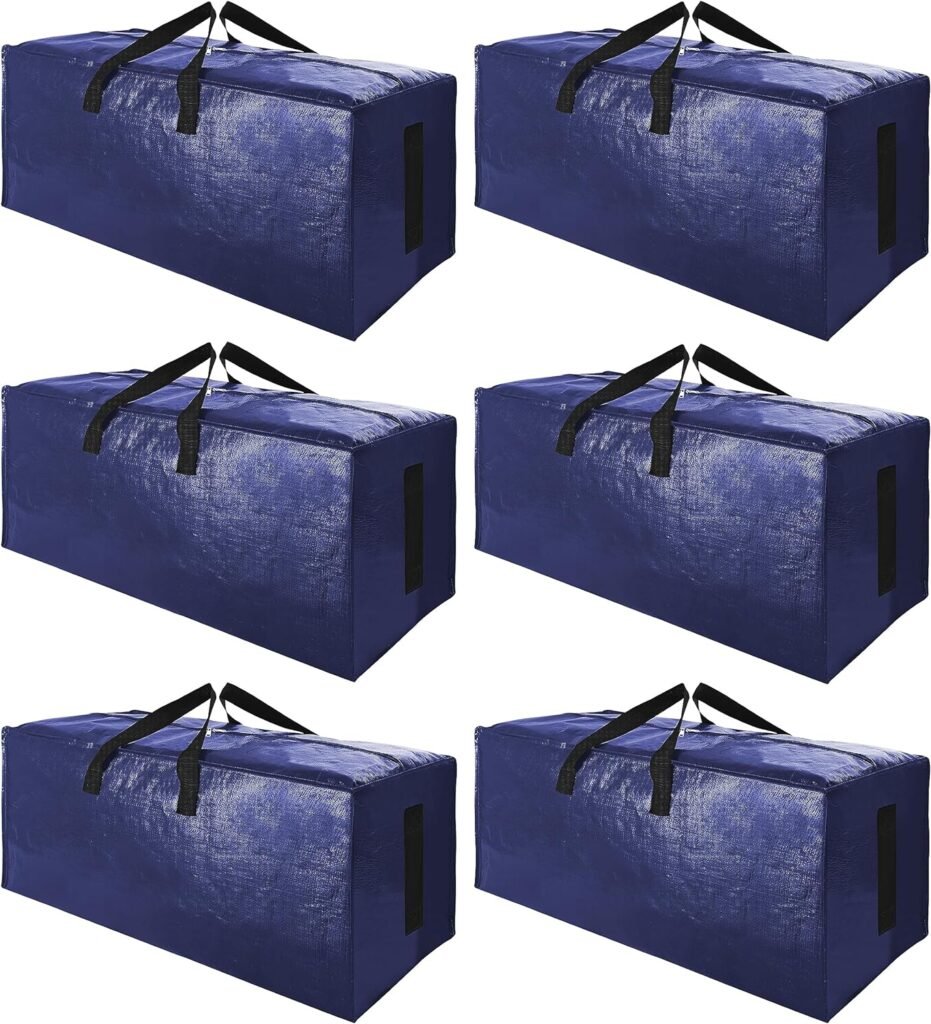 SWEET DOLPHIN 6 Pack Extra Large Moving Bags with Strong Zippers  Carrying Handles, Heavy Duty Storage Tote for Space Saving Moving Storage, Fold Flat, Alternative to Moving Box (Navy Blue)