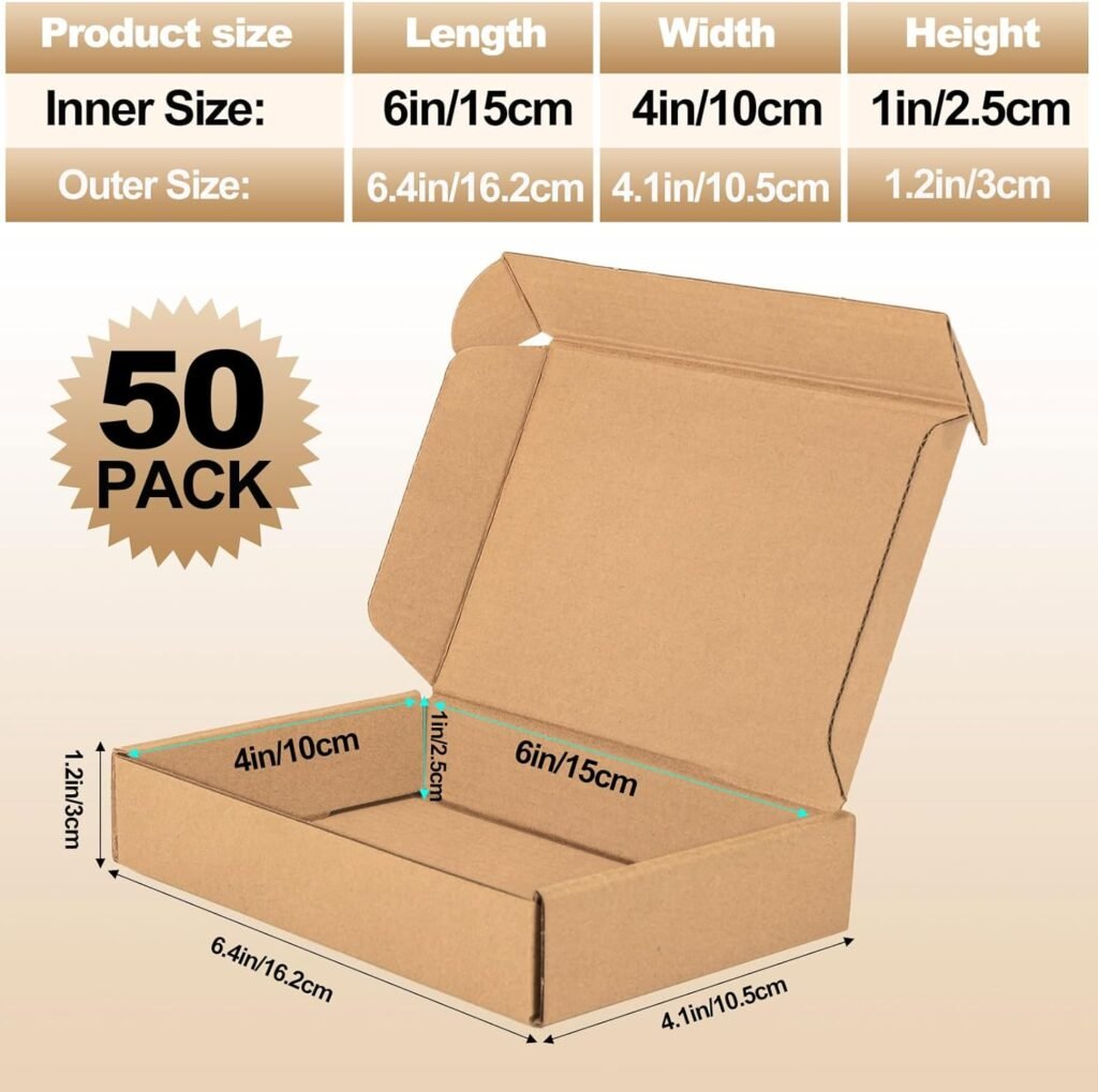 Vyndicca Shipping Boxes,50 Pack Brown Corrugated Cardboard Boxes,Small Shipping Boxes,Recyclable Cardboard Boxes Small Box Mailers for Shipping Packaging Small Bussiness (Inner Size 6x4x1)