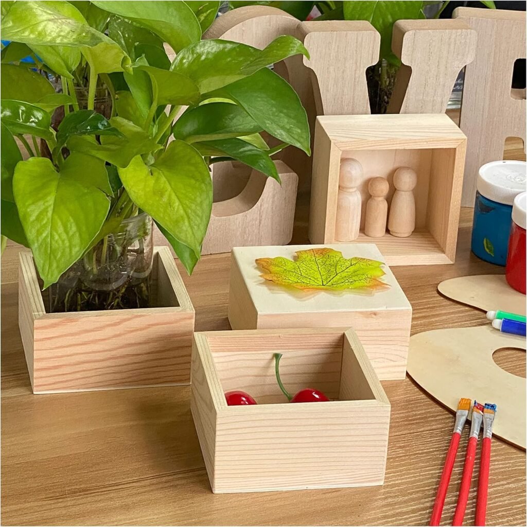 12-Pack Square Wood Box Unfinished Small Wooden Boxes for Crafts (Outer 3.7X 3.7X 2 in,Interior 3.2 x 3.2 x1.9 in)