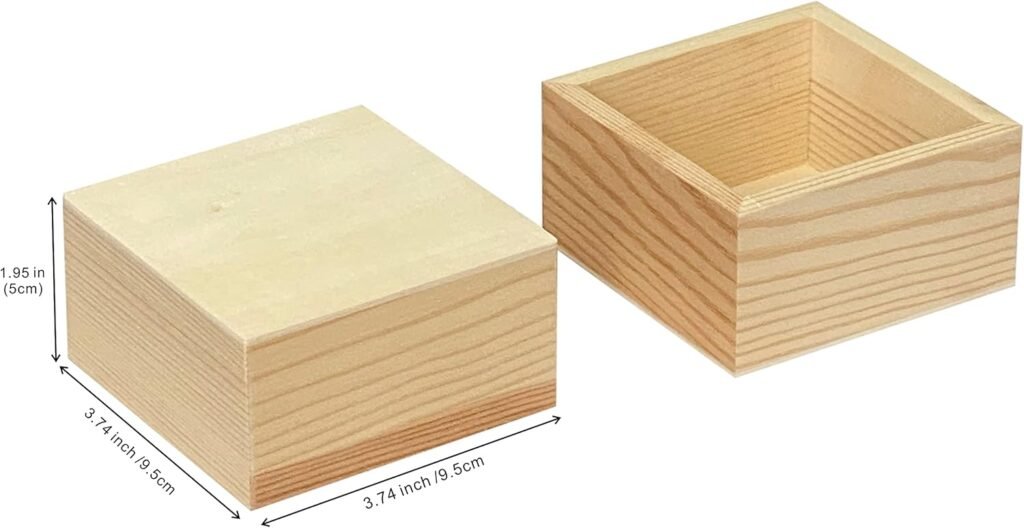 12-Pack Square Wood Box Unfinished Small Wooden Boxes for Crafts (Outer 3.7X 3.7X 2 in,Interior 3.2 x 3.2 x1.9 in)