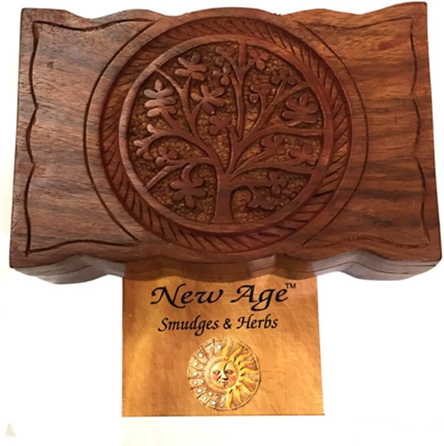 New Age Imports, Inc. GIFT IDEAS~ Floral Carved Handmade Wooden Box 4 inches by 6 inches~Ideal for storing Jewelry, Coins, Tartot cards, Small Treasures, URN Box  etc (Floral Carved 4x6)